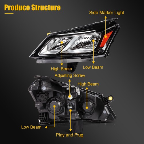 For 2013-2017 Chevy Traverse LS LT LTZ 3.6L Headlight Assembly Black Housing L+R - Picture 3 of 7