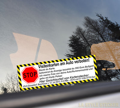 Stop Visitenkarten Verboten Aufkleber Auto Kartenstecker OLG Spruch finger weg