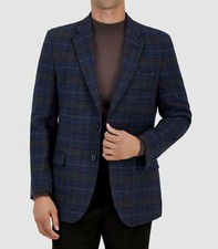 Nautica Men Blue Plaid Tweed Two-Button Branford Sport Coat Suit Jacket Size 42R