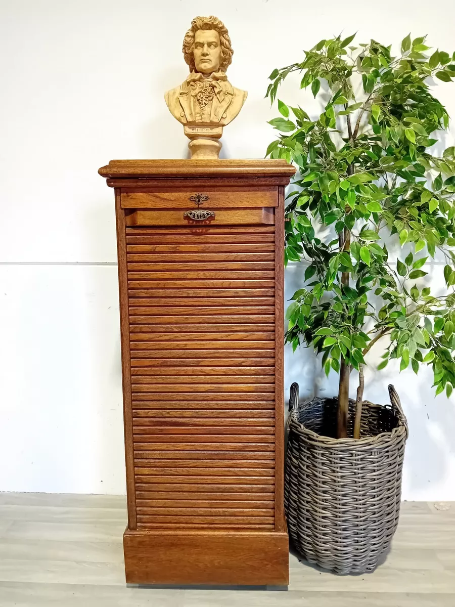 Antique Early Oak Tambour Door Cabinet