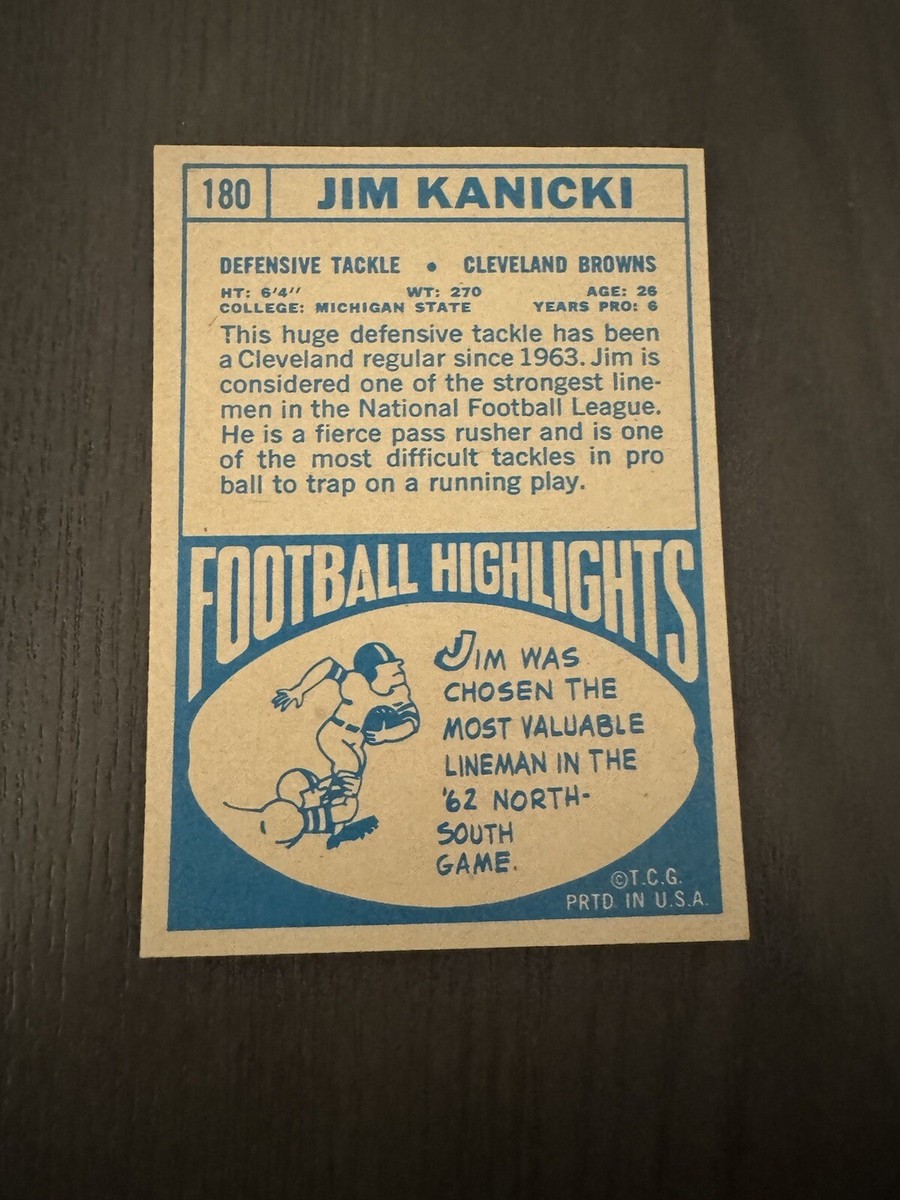 1968 Topps #180 JIM KANICKI Cleveland Browns Football Card Rookie