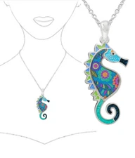 Colorful Seahorse Pendant Necklace White Gold
