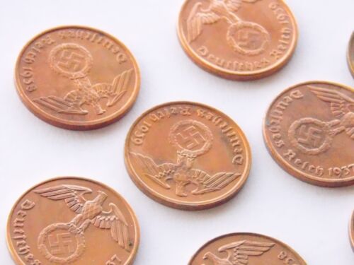 GERMAN Lot 8x 2 REICHSPFENNIG 1937 - 1939 SWASTIKA Coin 3RD REICH WW2 Pfennig Rp - Picture 3 of 5