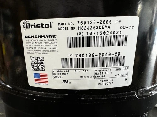 H82J263DBVA 2.5 TON BRISTOL COMPRESSOR, 380-460/60-50/3 R-410
