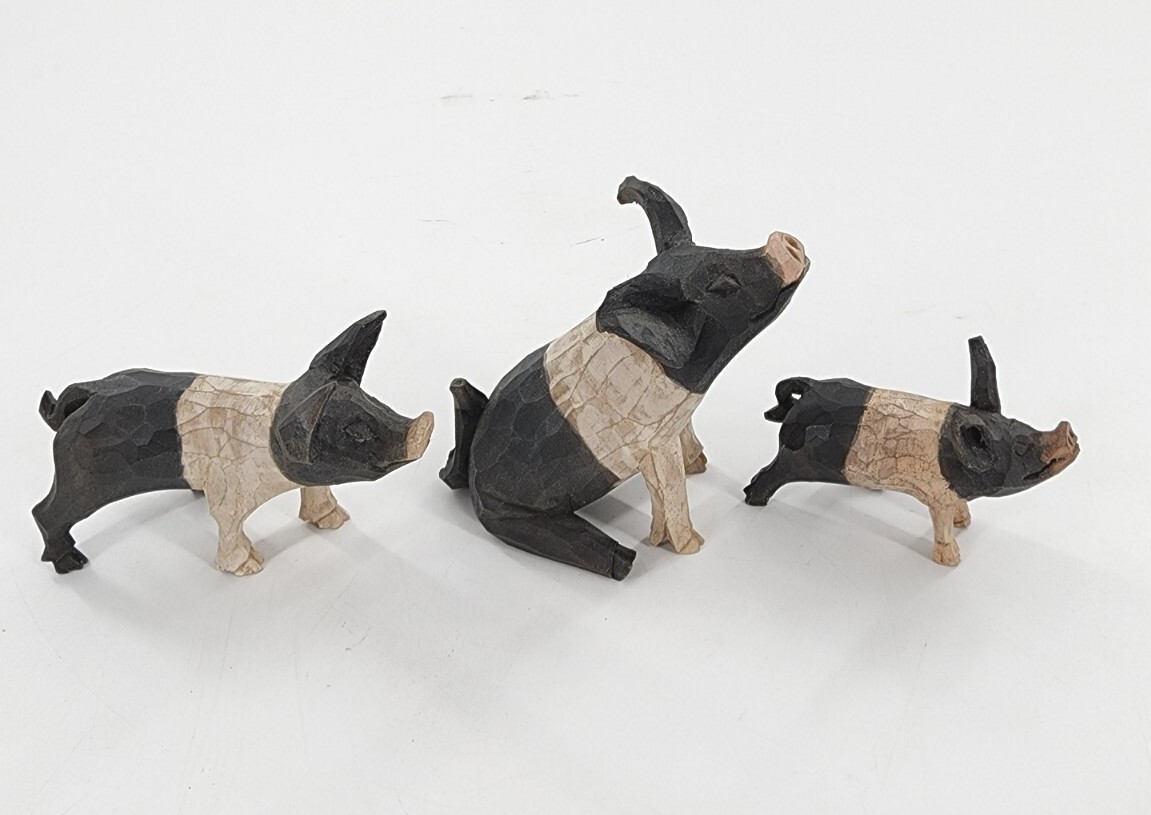 S. Arthur Shoemaker Wood Hand Carved 3 Pig Piglets '84 Carving