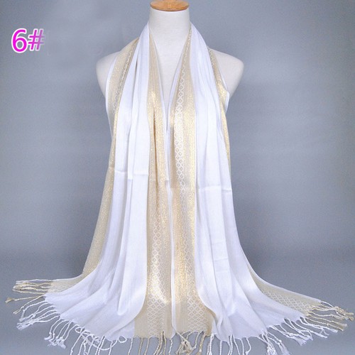 Muslim Women Stripe Glitter Long Scarf Islamic Tassel Turban Shawl Scarves Stole - Picture 24 of 54