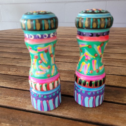 Hand-Painted Wood Salt & Pepper Shakers Colorful