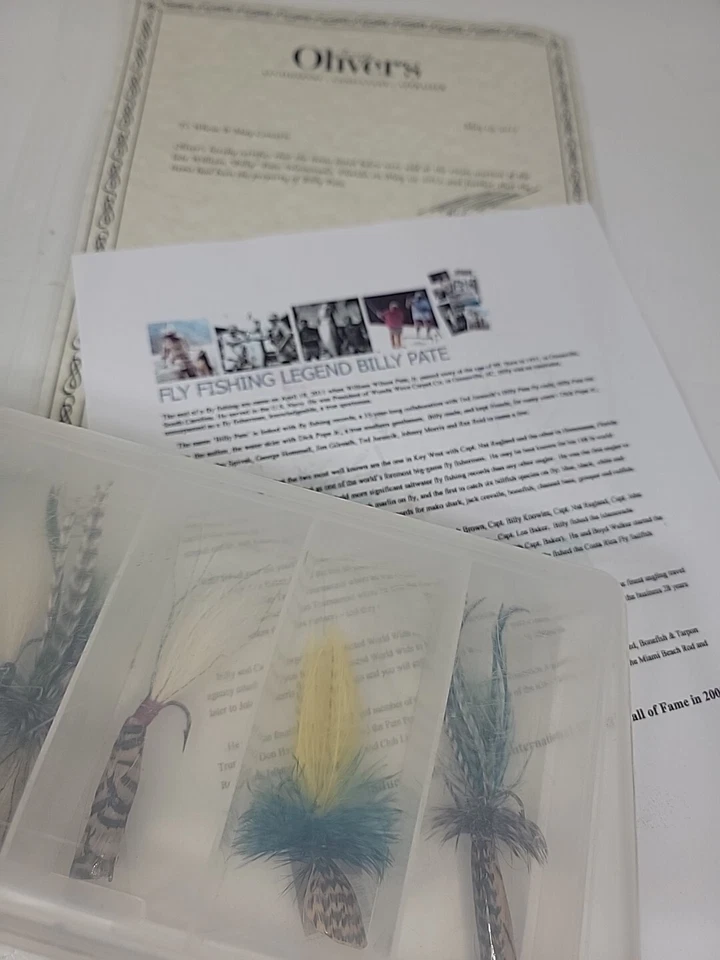 #BP2 Billy Pate Tibor pesca con mosca x9 moscas antiguas plumas popper de 1930 con certificado de autenticidad Foto 4 de 4