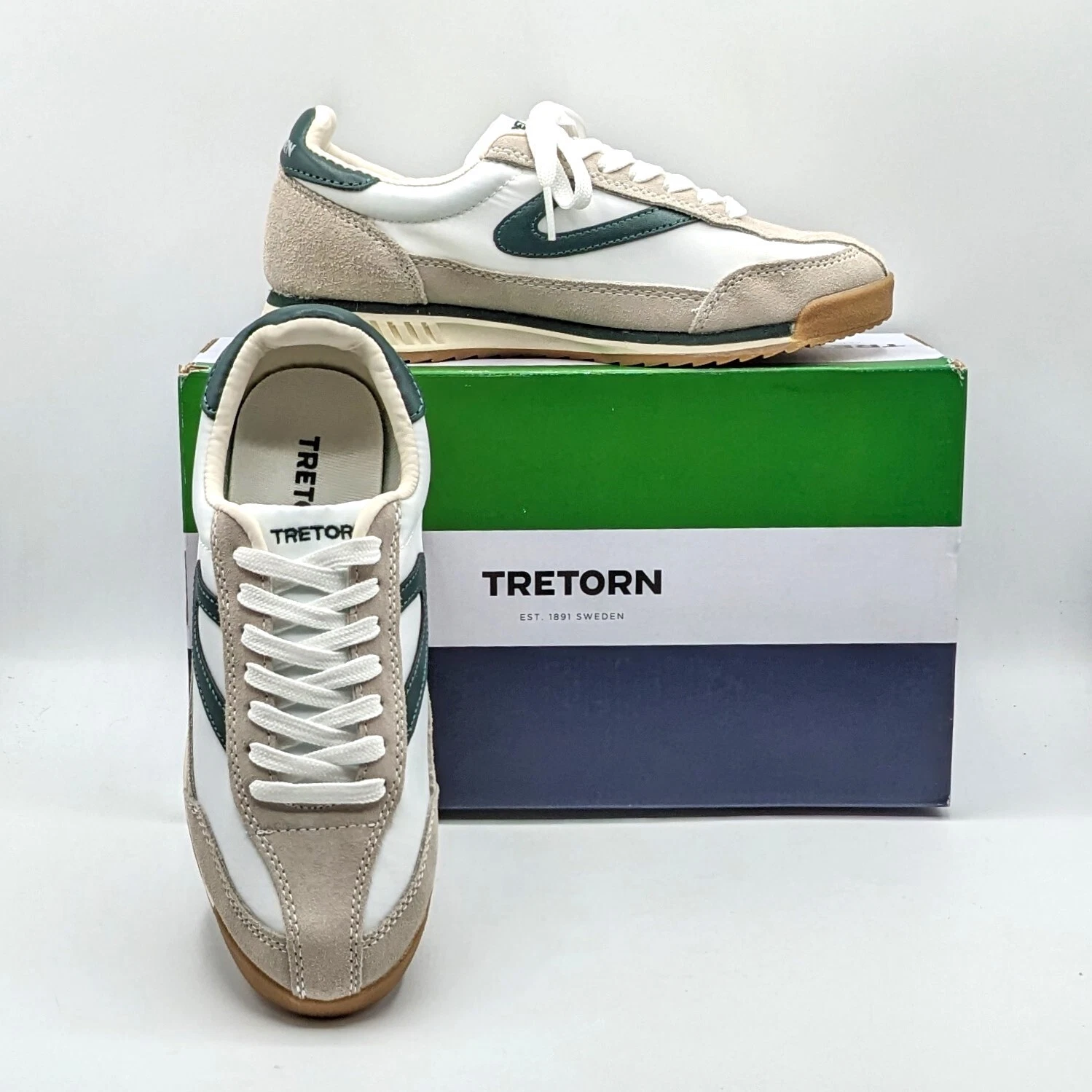 Tretorn "Rawlins" Women’s, Leather & Nylon/Canvas, Sneaker (Gray/Green) - NEW