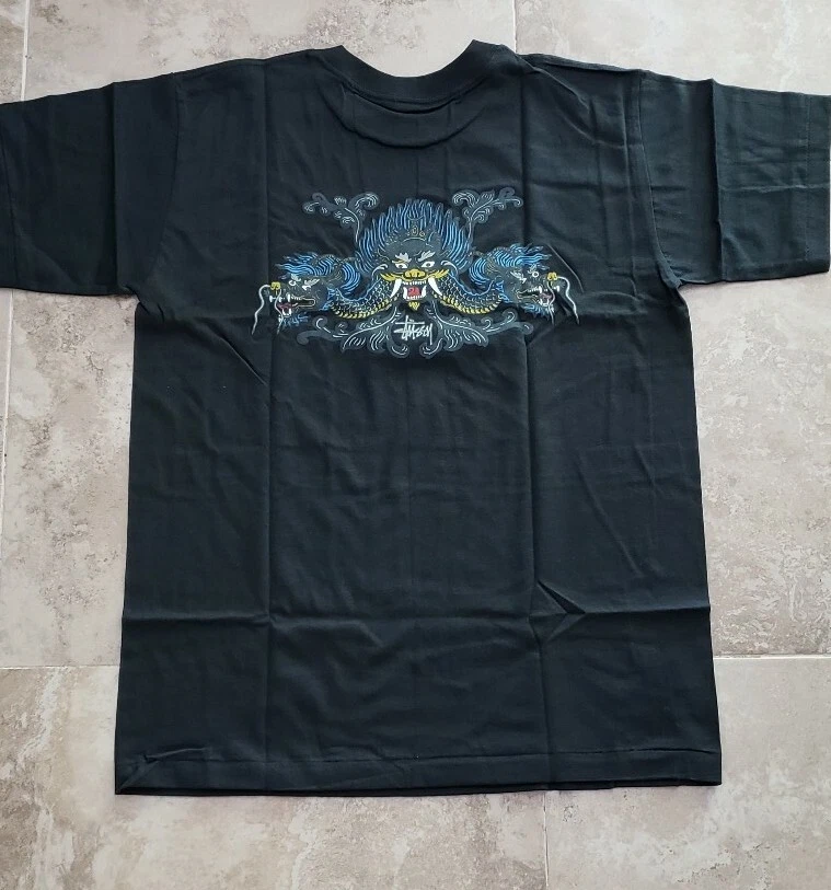 VINTAGE 90s STUSSY DRAGON BLACK T SHIRT SIZE L | eBay