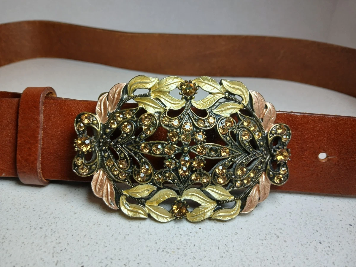 New Cabi Belt Medium Stretch Gold And Brown 39 Inches Cabi Belt Embellished Buckle Southwestern Braided Brown  main image 4