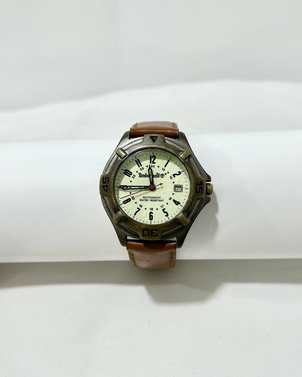 TIMBERLAND Green Dial Leather Band Analog Men Vintage Watch W17 *TICKING