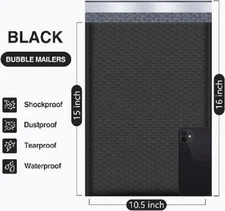 BUBBLE-LINED POLY MAILERS | Hi-Qual | 11" x 14.5" (#05) | QTY: 5/10/20 | BLACK