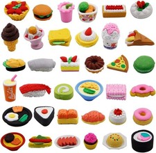 72 Pcs Assorted Food Pencil Erasers Toy Set, Cake Dessert Fruit Puzzle Eraser...