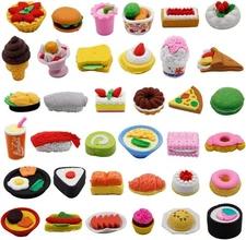 72 Pcs Assorted Food Pencil Erasers Toy Set, Cake Dessert Fruit Puzzle Eraser...