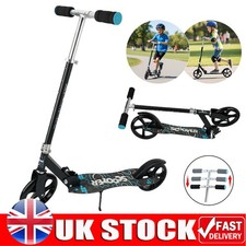Folding Kick Scooter Big Wheels Teens Kids Ride Adjustable Height Rear Brake UK