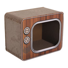 Retro TV Shaped Cat Scratcher Bed - Corrugated Cardboard Cat House