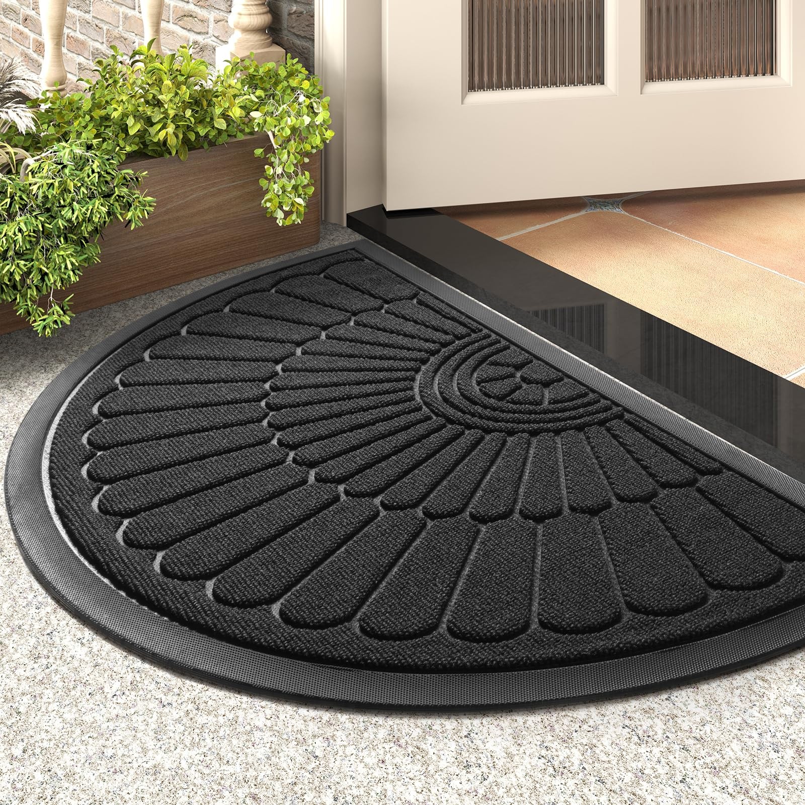 Semicircular Non-Slip Rubber Doormat for Indoor Outdoor Entrance