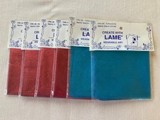 6 PACKAGES NEW UNCUT LAME FABRIC PIECES FOR CRAFTS ETC. TURQUOISE AND RED