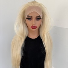 Platinum blonde Soft Long Straight Layered Heat Resistant Hair Lace Front Wigs