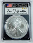 American Silver Eagle 1 Ounce Silver First Day Issue Damstra Signed NGC MS70