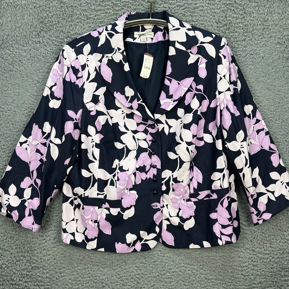 NEW Amanda Smith Woman Floral Blazer 18W 100% Silk Full Button 3/4 Sleeve VTG 90 - Image 2 of 4