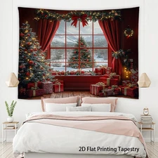 One Piece of a Two-Dimensional Flat Tapestry Featuring a Cozy Winter Landscape A