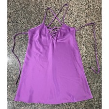Fredericks of Hollywood Purple Satin Lace Up Front Chemise Nightgown Small