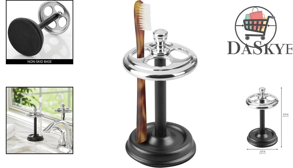 Elegante suporte para escova de dentes cromado com 4 seções separadas - Design que economiza espaço - Imagem 2 de 4