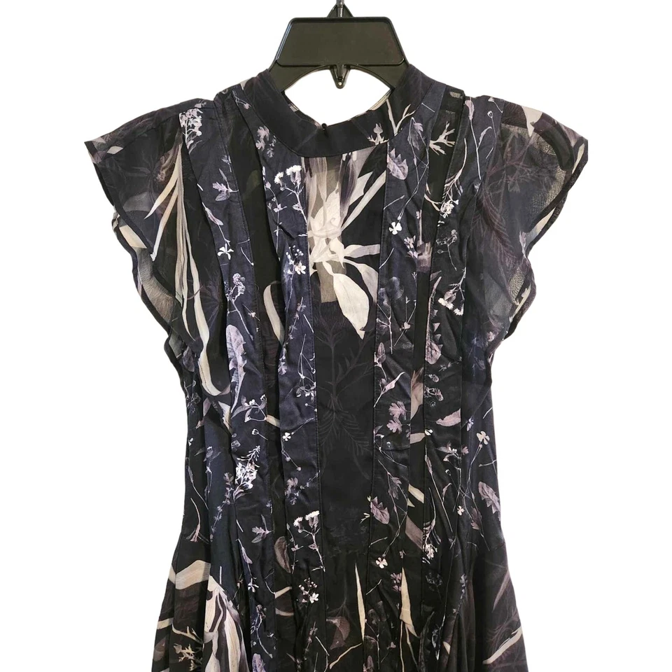 Vestido midi floral All Saints $429 Freya Venetia negro gris aleteo Slv ¡PRÍSTINO! Foto 4 de 4