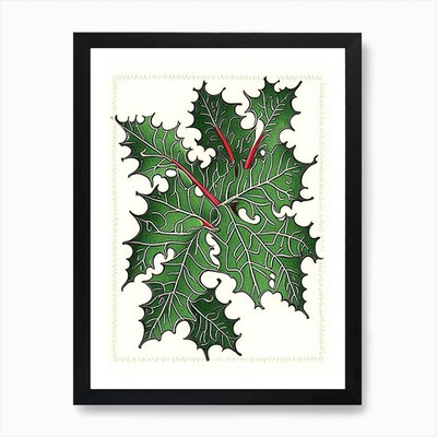 Langohriger Stechpalmenfarn Vintage Botan gerahmtes Wandbild Poster Leinwanddruck Bild