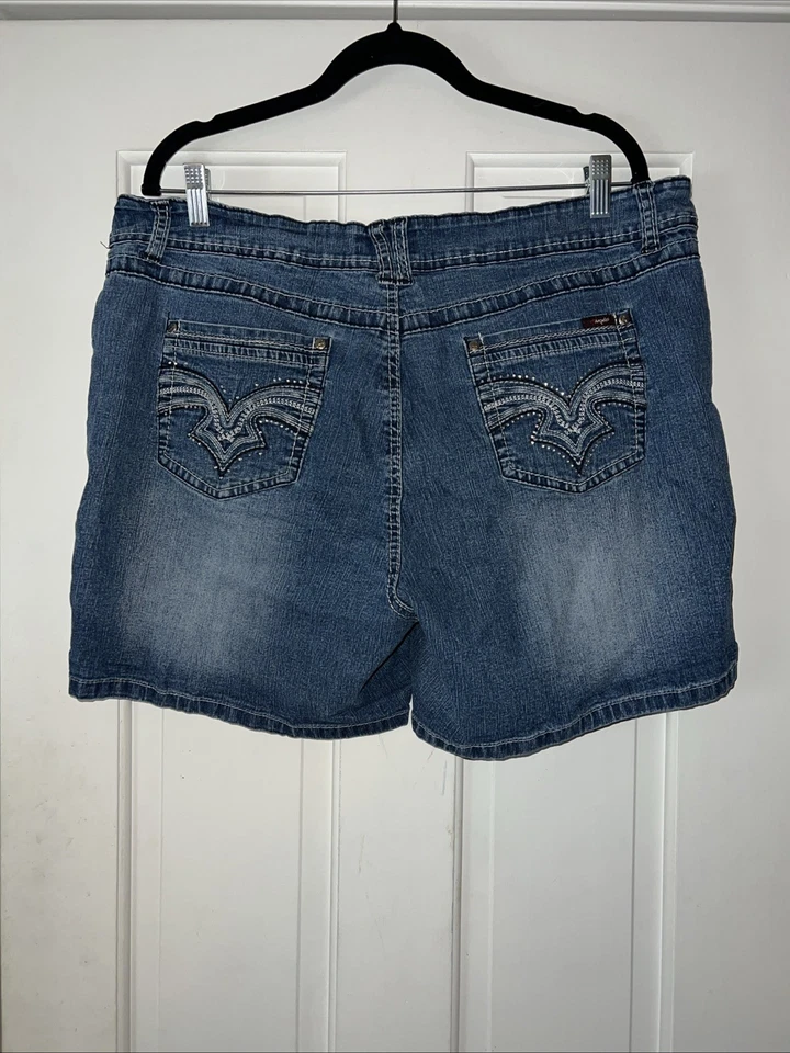 Pantalones cortos de jean Angels para mujer talla 16 azul elástico bordado Foto 2 de 4