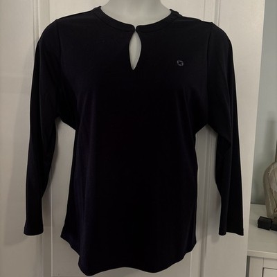 Chase Bank Logo Knit Shirt 1X Plus Navy Keyhole Neckline Long Sleeve Lands End