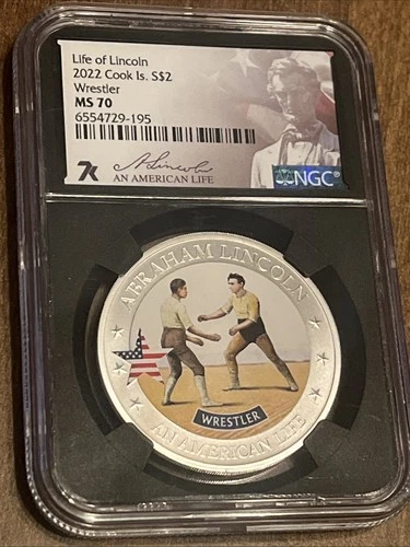 🔥2022 Cook Islands $2 Silver Coin - NGC MS70 - Life of Lincoln "Wrestler" 🔥