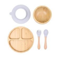 Bamboo Toddler Plate Bowl Set with Strong Suction Includes Plate, Bowl, S...