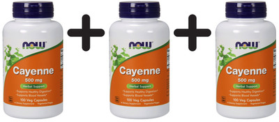 3 x NOW Foods Cayenne, 500mg - 100 vcaps (86,63 EUR/kg)