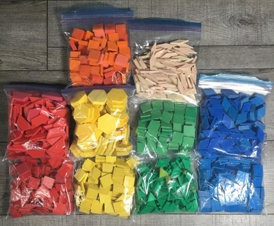 Lot of Geometric Wooden Pattern Blocks, Shapes