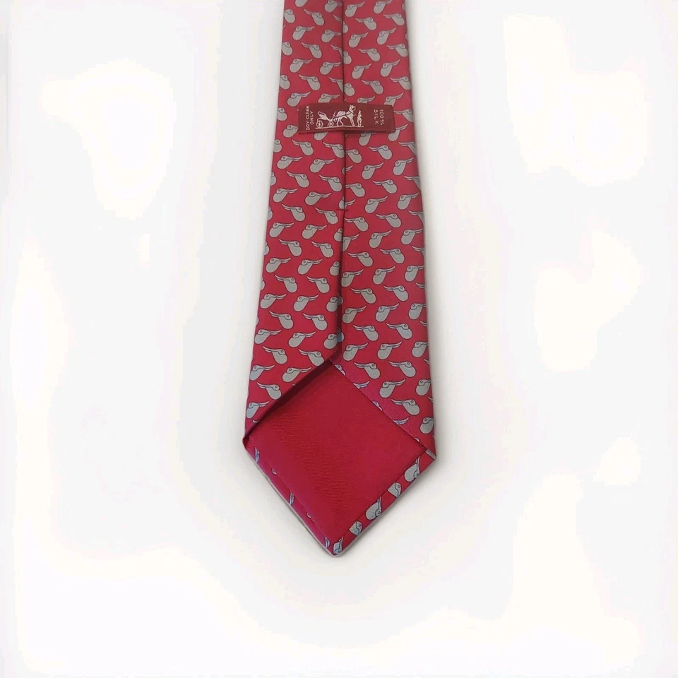 Corbata de Seda Hermès Paris Animal Rojo Diseño Figura Abstracto Hecha en Francia Clásica Foto 2 de 4