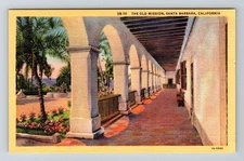 Santa Barbara CA-California, The Old Mission along Corridor, Vintage Postcard