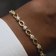 Image of 4 Ct Round Cut Simulated Diamond 14k Yellow Gold Plated Women's Tennis Bracelet