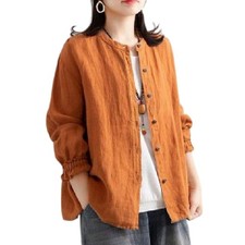Women's Relaxed Fit Long Sleeve Round Neck Top Cotton Polyester Blend Fabric