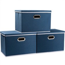Large Collapsible Storage Bins with Lids 3-Pack Fabric Foldable Storage Box...