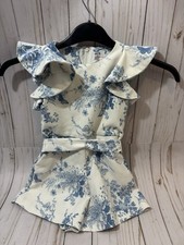 GB Girls Elegant Blue And White Romper Sunday Best Flutter Sleeves 3t