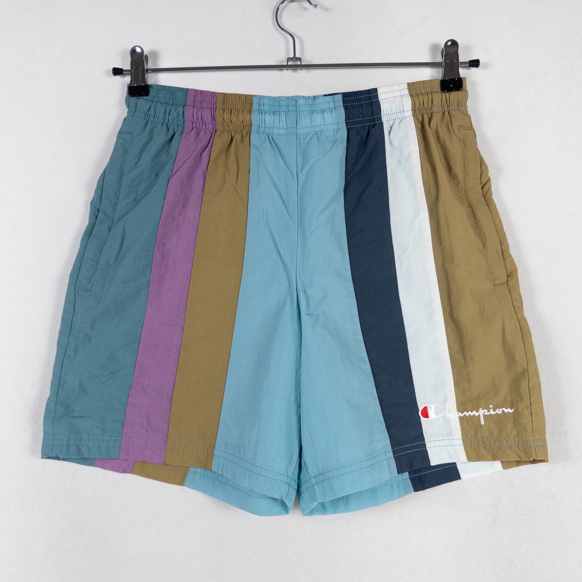 Champion Nylon Warm Up Mesh Lining Shorts Mens Color Block Stripe