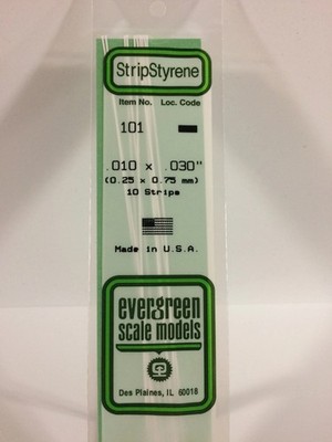 Evergreen Scale Models Styrene Strip .010 x .030 (10 pcs)