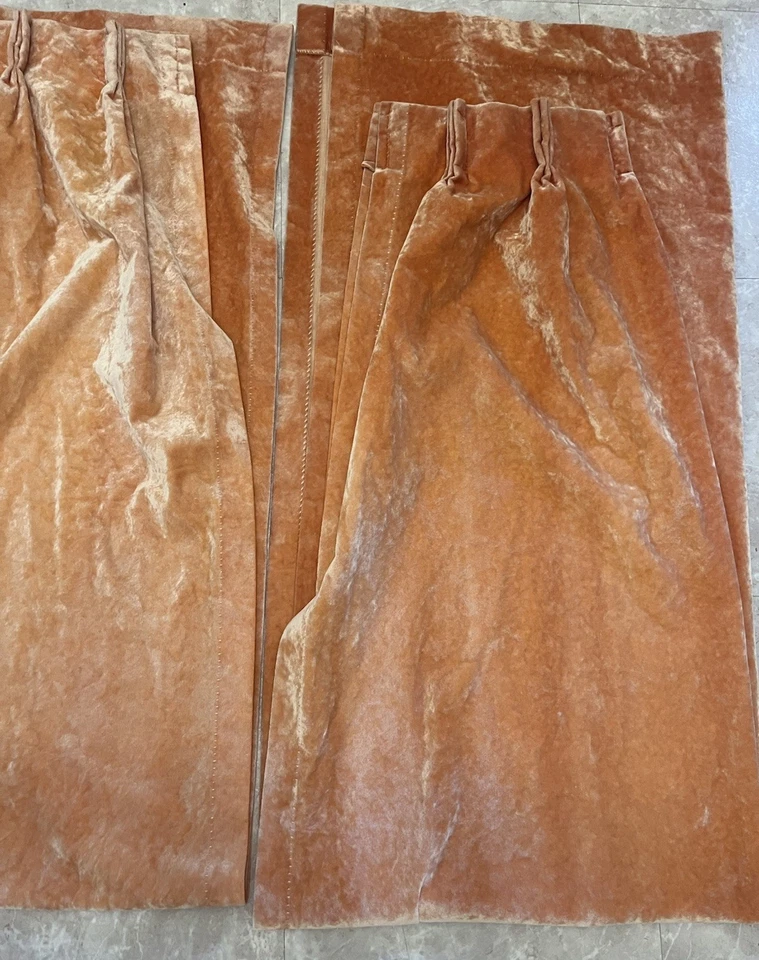 "Cortinas de terciopelo naranja vintage años 70 2 paneles cortinas trituradas 50x84""" Foto 4 de 4