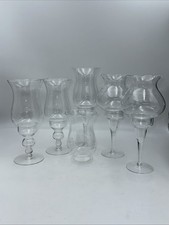 5 Clear Glass Hurricane Lamp Shades Etched Floral Vine/Leave Candle Holder Globe