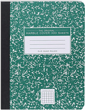 Hard Cover Composition Notebook, Green Marble Comp Book, 9.75  x 7.5  , 5x5 Grid