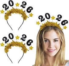 2026 Happy New Year Star Headband Tiara for Women Man Kid