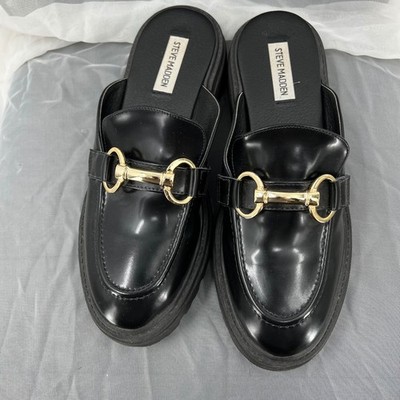 Steve Madden 7.5 Mule Loafer Womens Black Gold Horsebit Lug Sole V-SKU-MBR0111